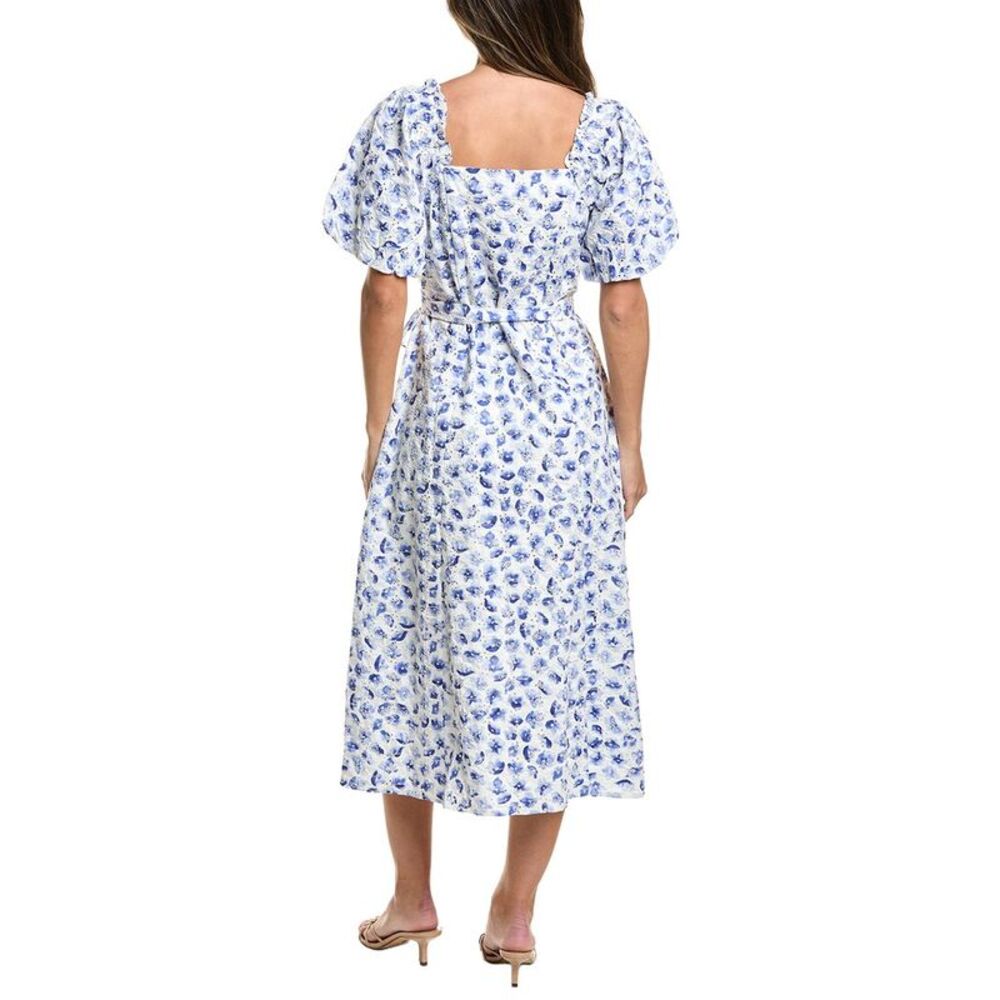 Cece Womens Puff Sleeve Sweetheart Neck Midi Dress, Blue - Picture 2 of 3